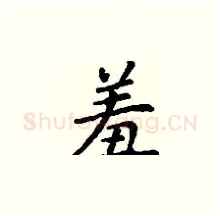 羞硬笔楷书写法,摘自丁谦硬笔书法字帖