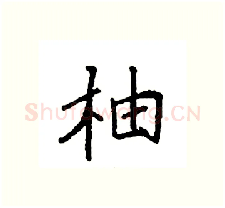 柚硬笔楷书写法,摘自袁强硬笔书法字帖