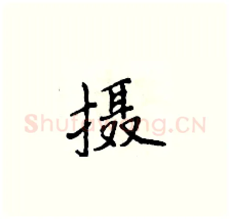 摄硬笔楷书写法,摘自侯登峰硬笔书法字帖