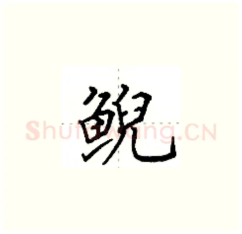 鲵硬笔楷书写法,摘自田英章硬笔书法字帖