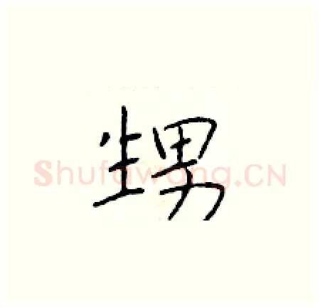 甥硬笔楷书写法,摘自于学仁硬笔书法字帖