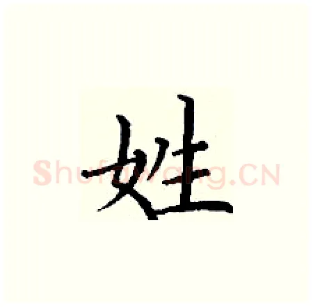 姓硬笔楷书写法,摘自丁谦硬笔书法字帖